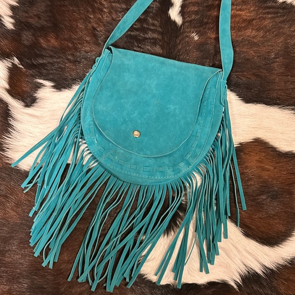 Turquoise Leather Fringe Purse - Picture 2 of 4